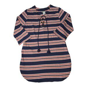 La Blanca Sailor Stripe Lace-Up Tunic Dress Womens M Navy Red White